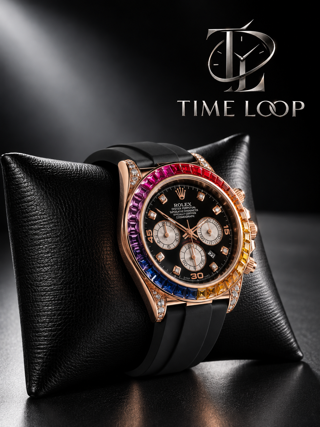 Rainbow Rose Gold Chronograph – Black Oysterflex