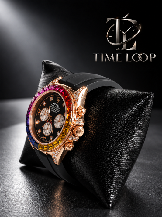 Rainbow Rose Gold Chronograph – Black Oysterflex